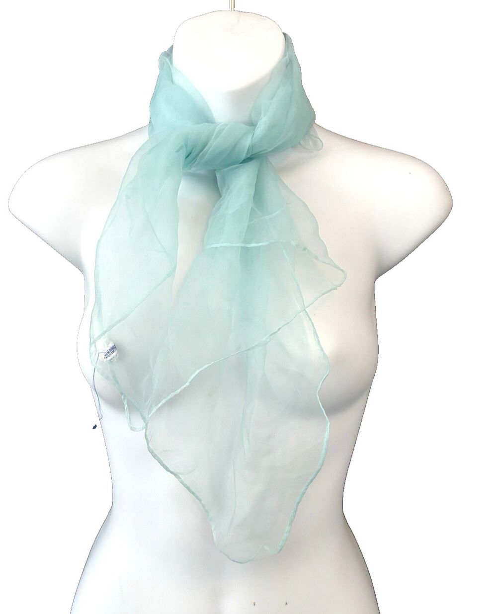 Vintage Light Blue Square Sheer Nylon Scarf Head Neck Wrap Japan MCM Granny Chic